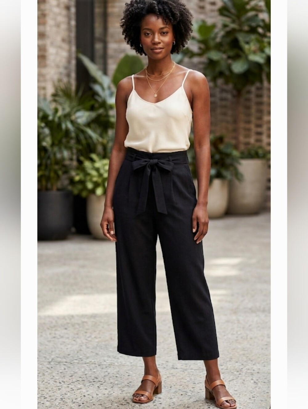 Anthroplogie Amour Vert Black Wide-Leg Tie-Waist Pants